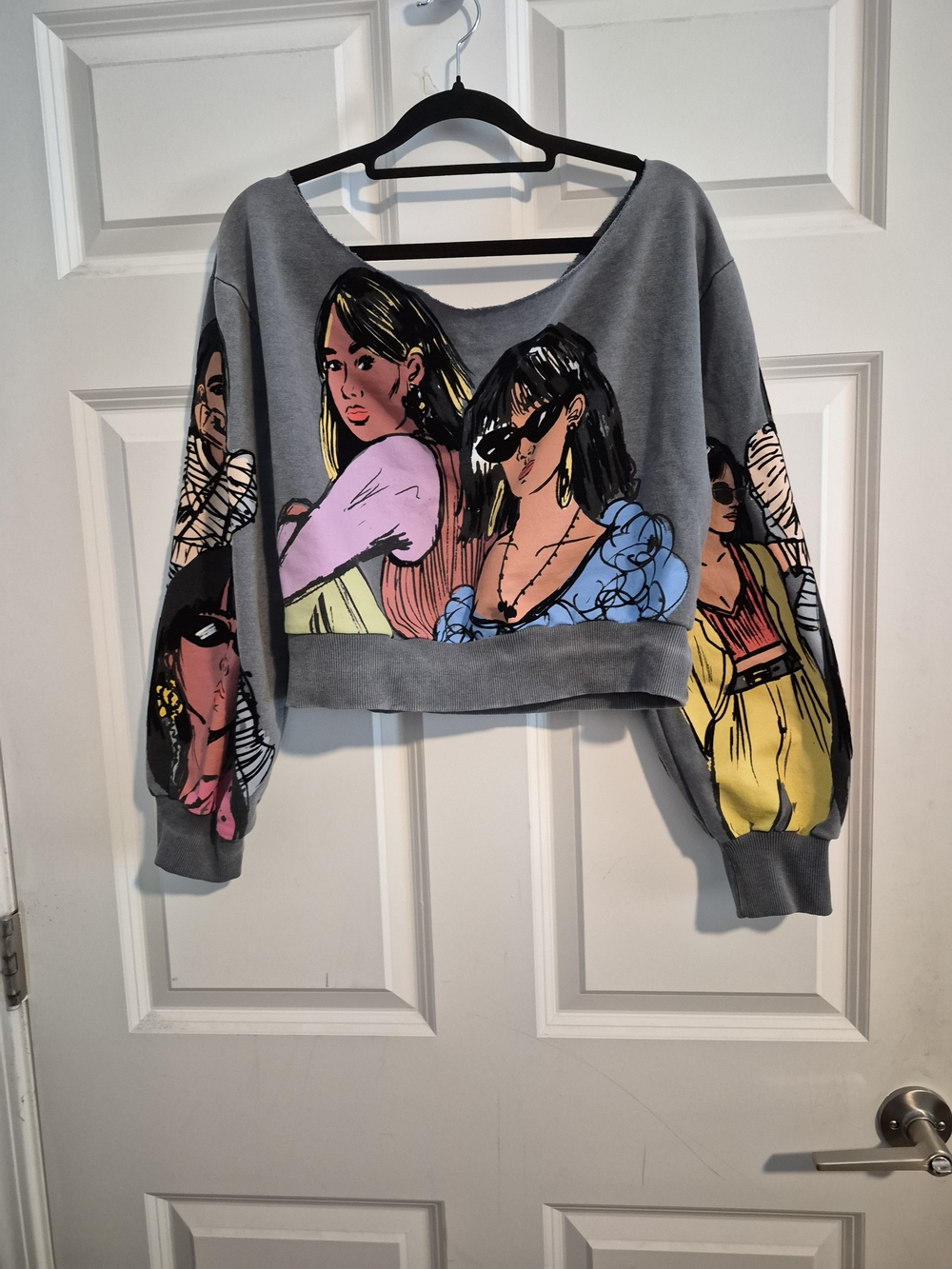 Zara Graphic Print Off the Shoulder Cropped Sweatshirt Streetwear Colorful Med - Picture 2 of 7